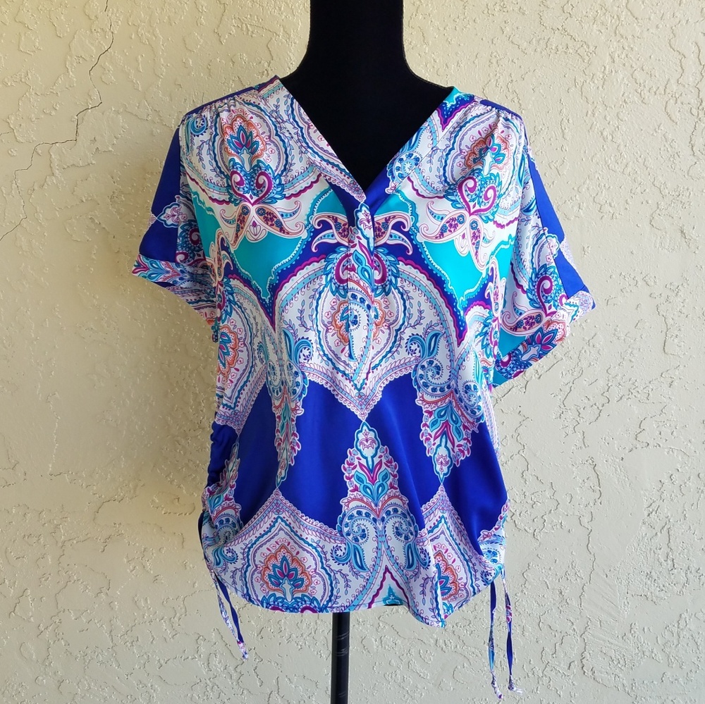 Chico's Short Sleeve Tie Side Boho Pattern Top